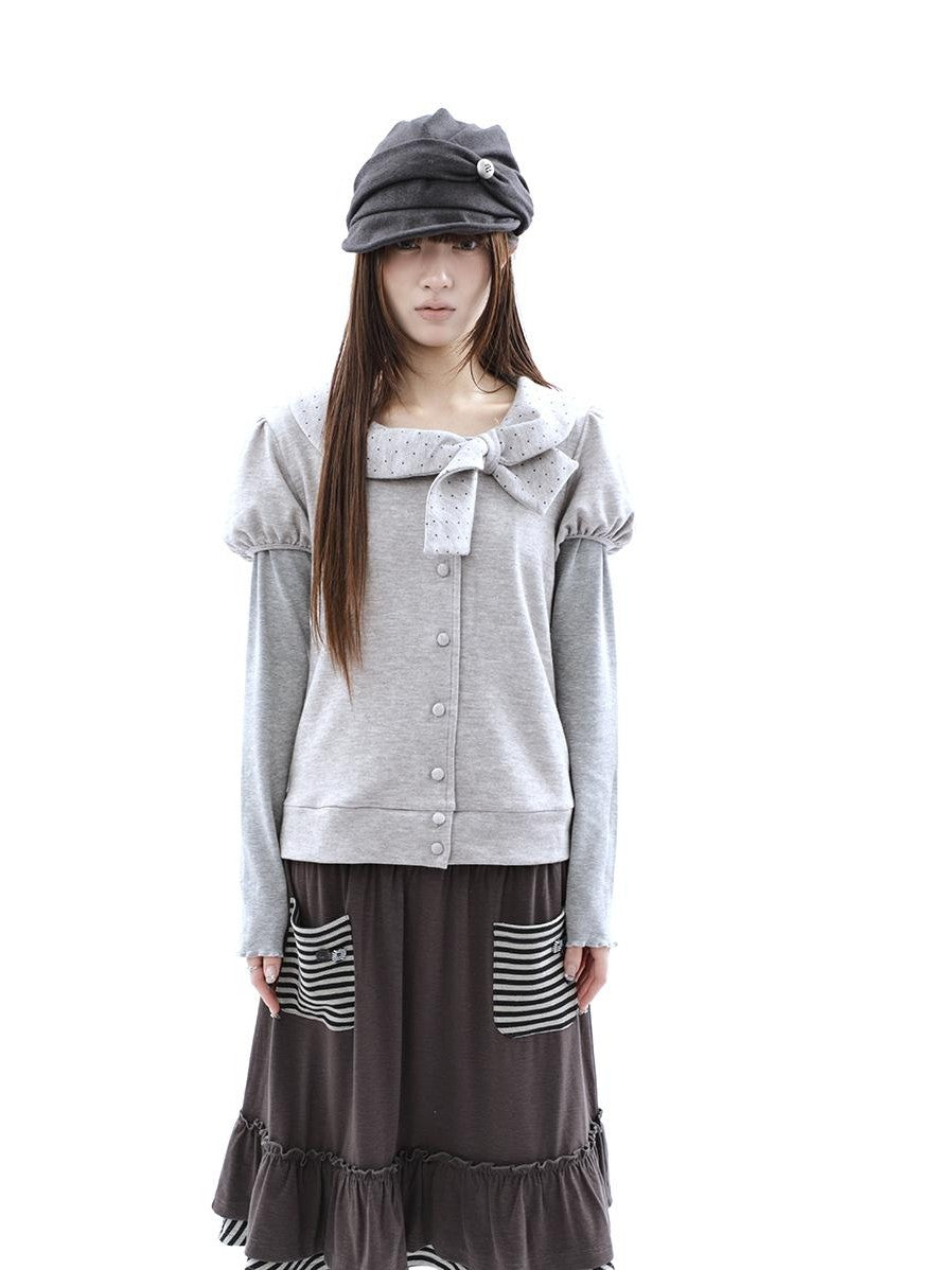 ang project Polka Dot Bow Collar Button Women&