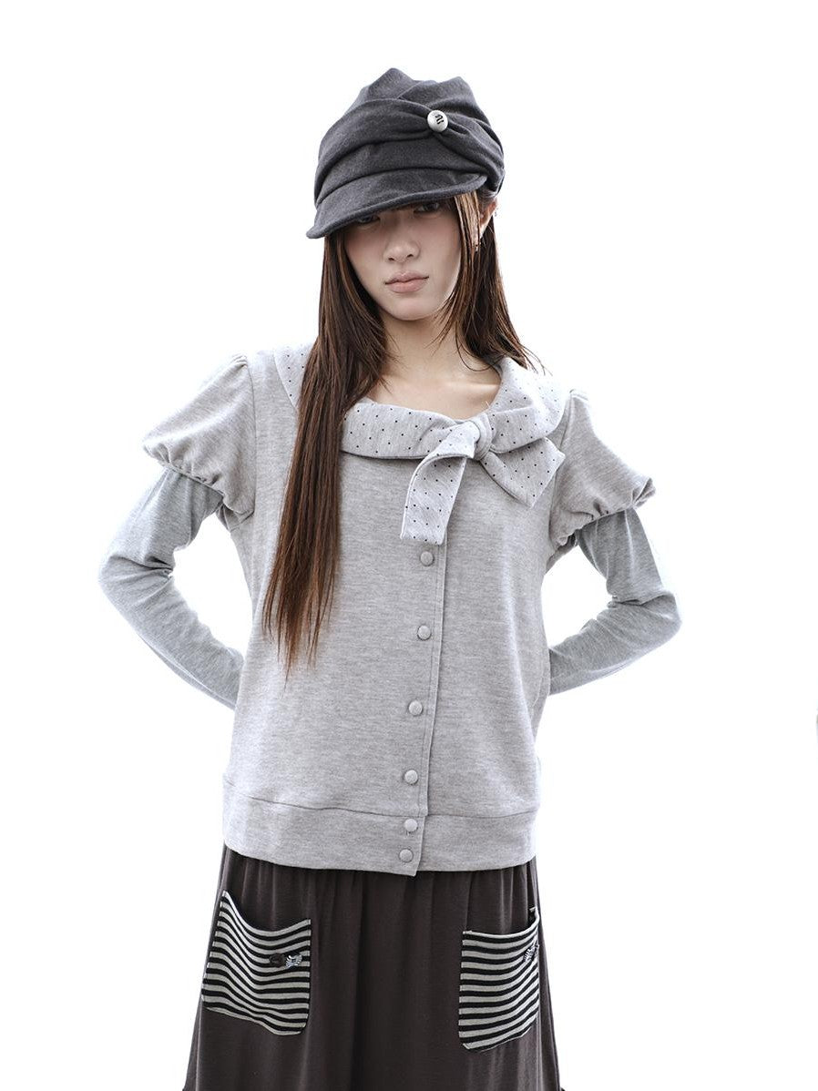 ang project Polka Dot Bow Collar Button Women&