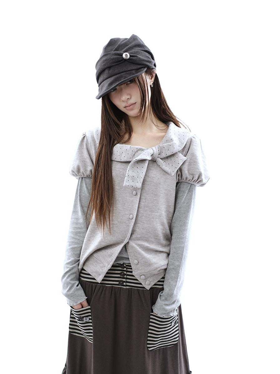 ang project Polka Dot Bow Collar Button Women&