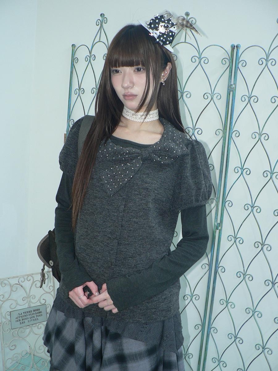 ang project Polka Dot Bow Collar Button Women&