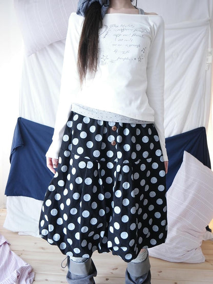 ang project Polka Dot Button Loose Vintage Bubble Women&