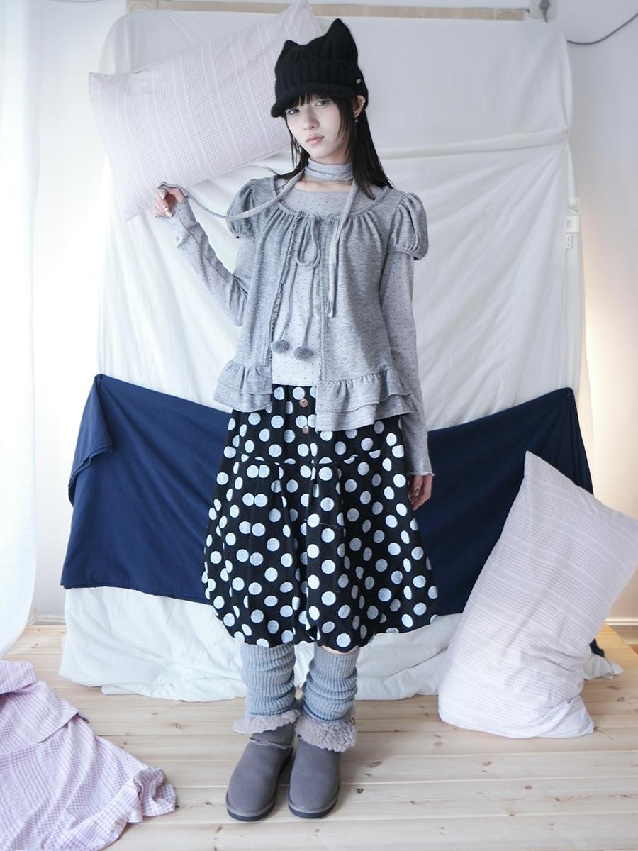 ang project Polka Dot Button Loose Vintage Bubble Women&