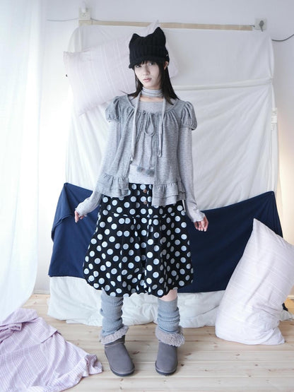 ang project Polka Dot Button Loose Vintage Bubble Women&
