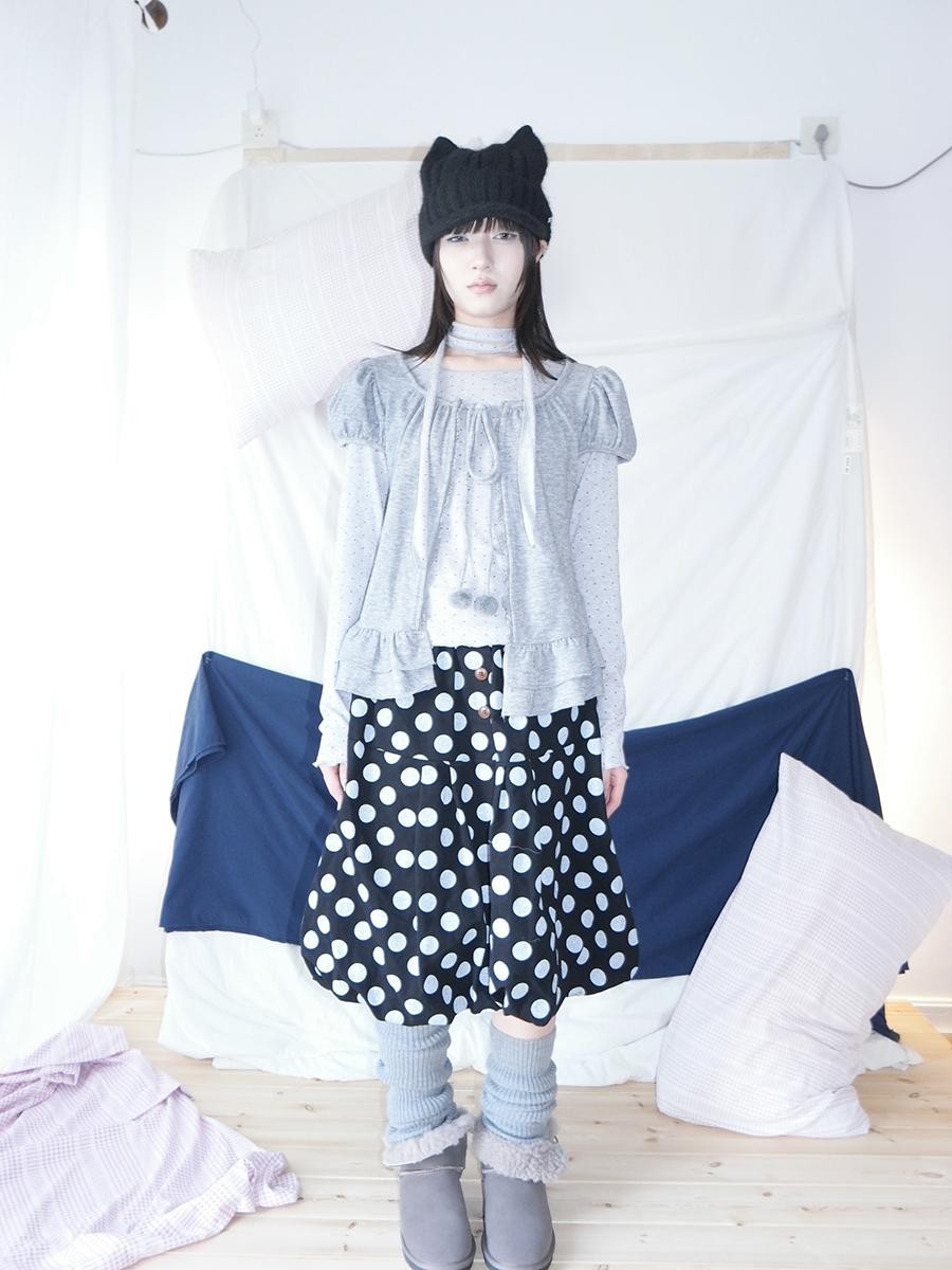 ang project Polka Dot Button Loose Vintage Bubble Women&