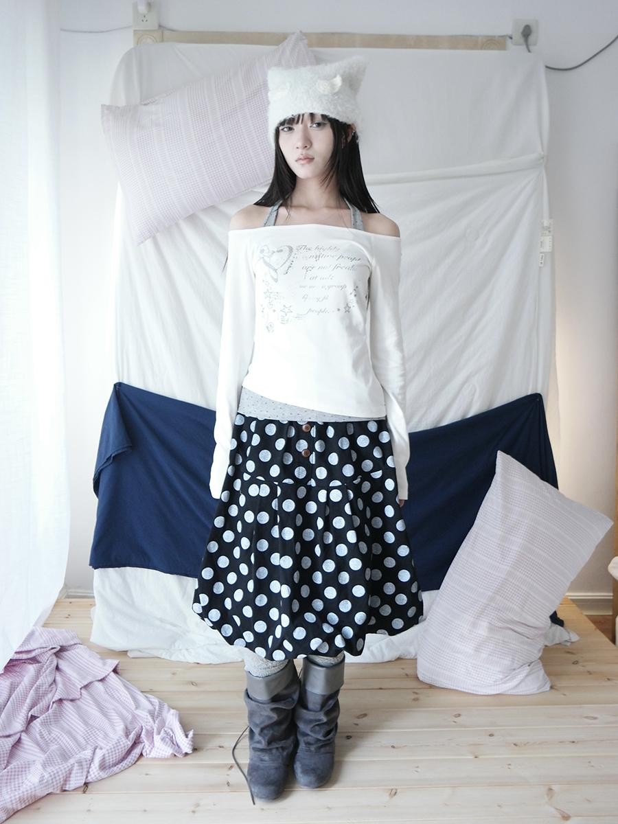 ang project Polka Dot Button Loose Vintage Bubble Women&