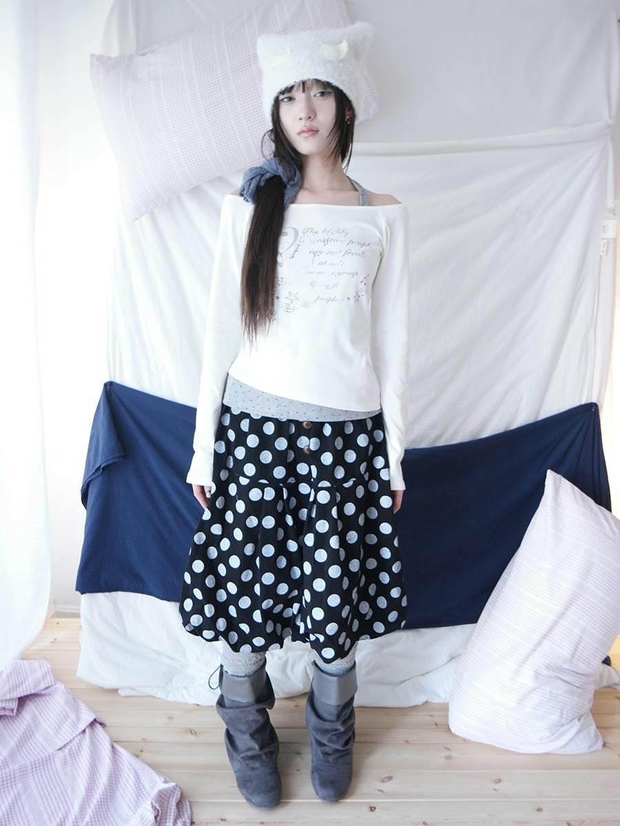 ang project Polka Dot Button Loose Vintage Bubble Women&