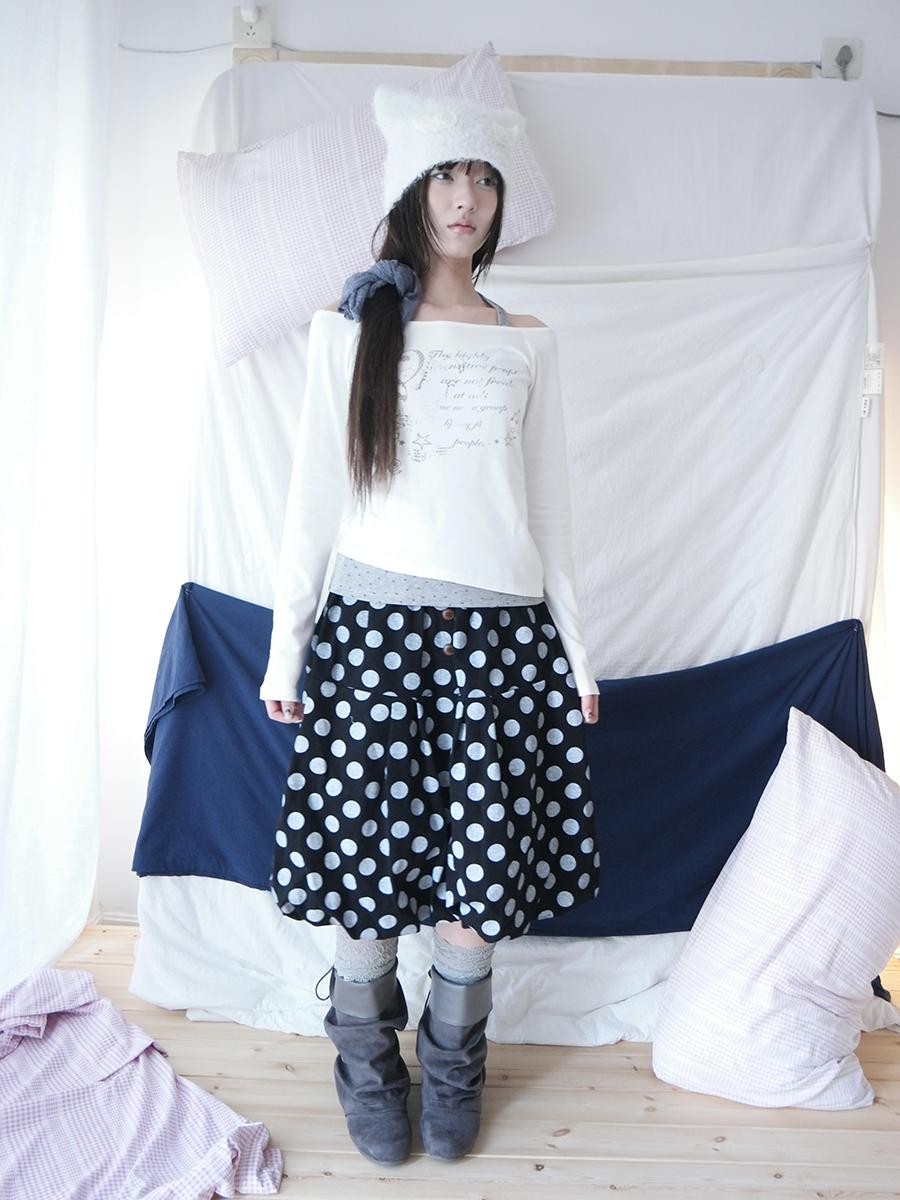 ang project Polka Dot Button Loose Vintage Bubble Women&