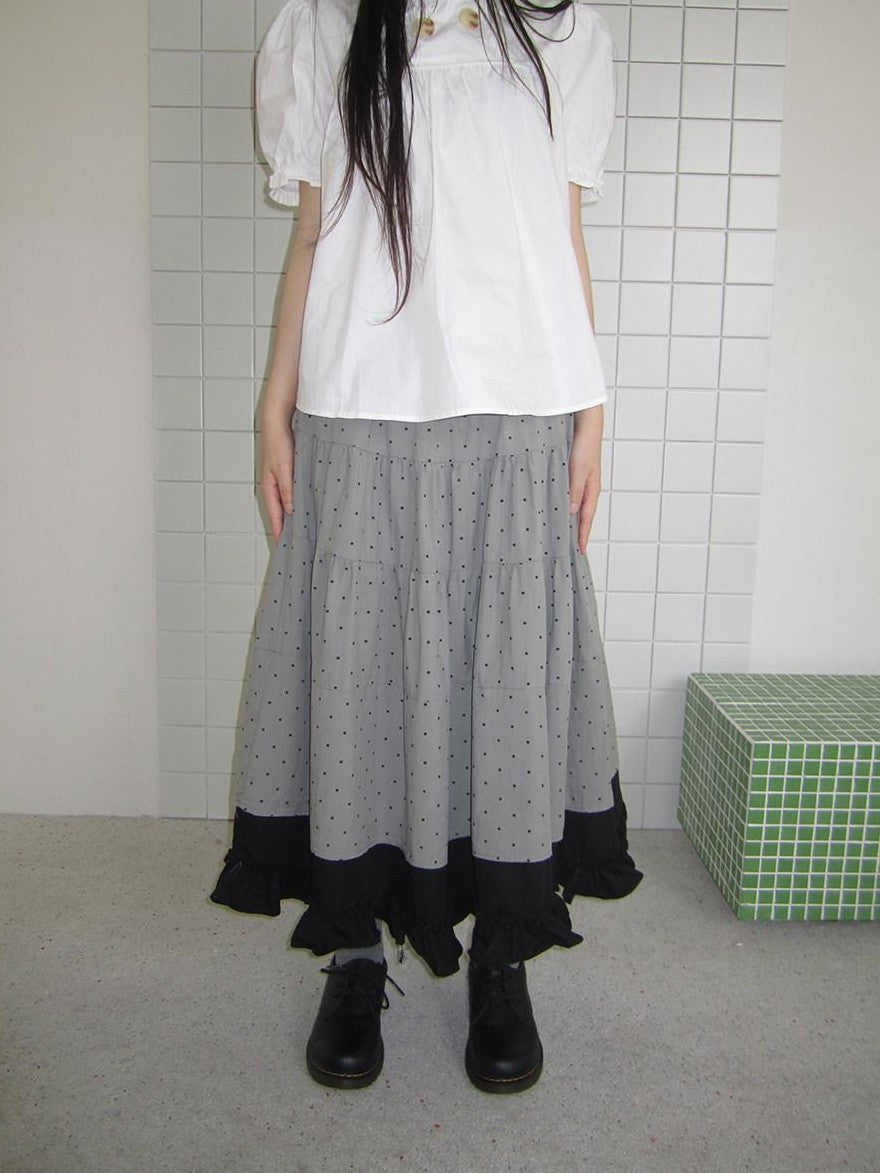 ang project Polka Dot Colorblock Patchwork Layered Aline Elastic Waist Women&
