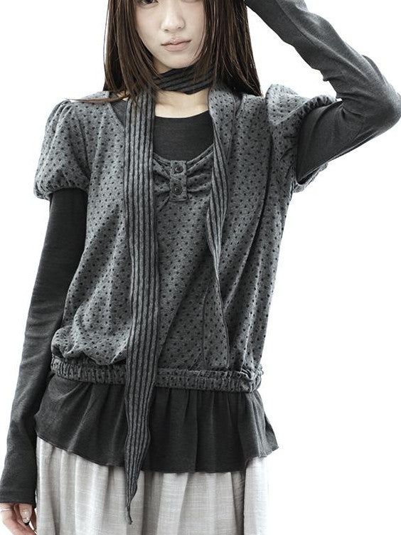 ang project Polka Dot Knit Colorblock Two Piece Women&