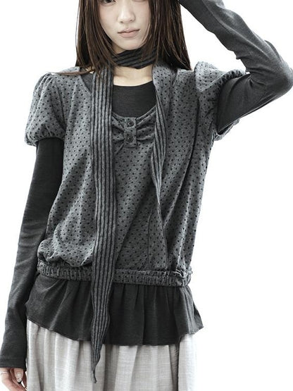 ang project Polka Dot Knit Colorblock Two Piece Women&