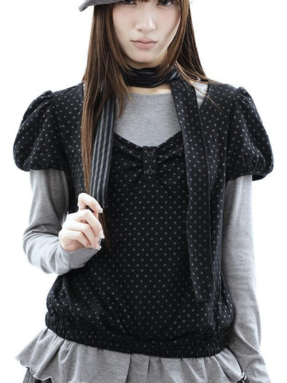 ang project Polka Dot Knit Colorblock Two Piece Women&
