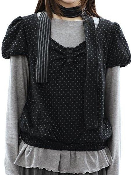 ang project Polka Dot Knit Colorblock Two Piece Women&