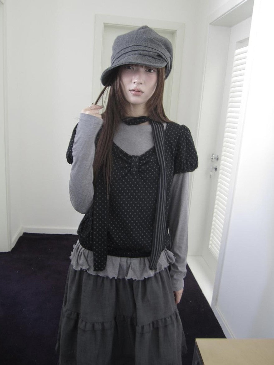 ang project Polka Dot Knit Colorblock Two Piece Women&