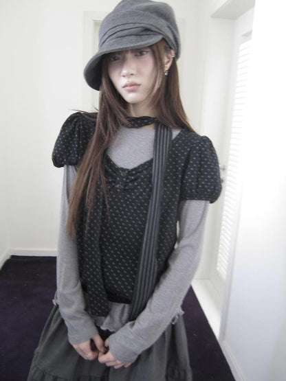 ang project Polka Dot Knit Colorblock Two Piece Women&