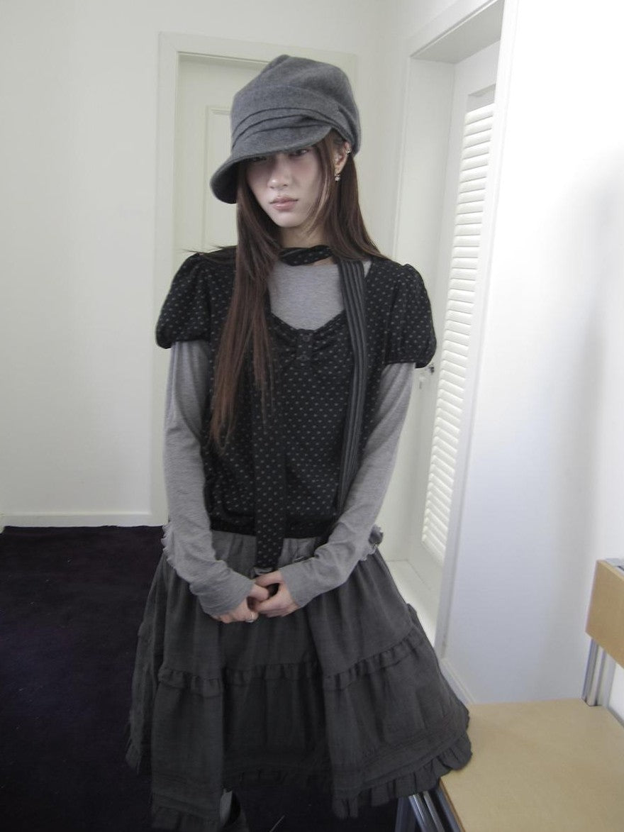 ang project Polka Dot Knit Colorblock Two Piece Women&