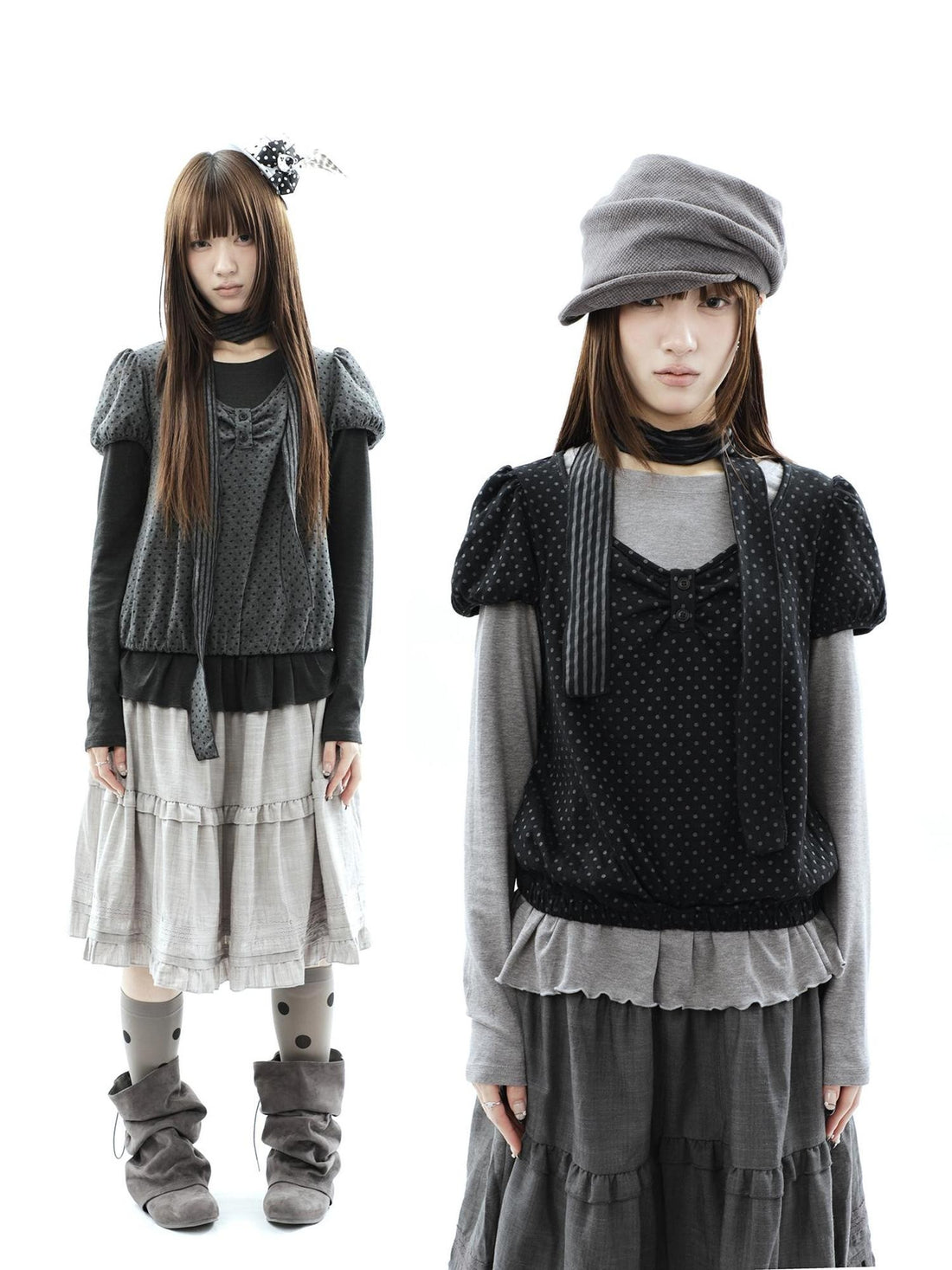ang project Polka Dot Knit Colorblock Two Piece Women&