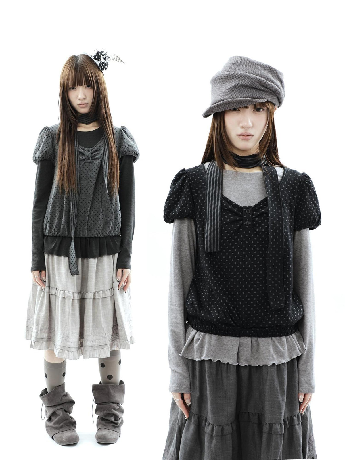 ang project Polka Dot Knit Colorblock Two Piece Women&