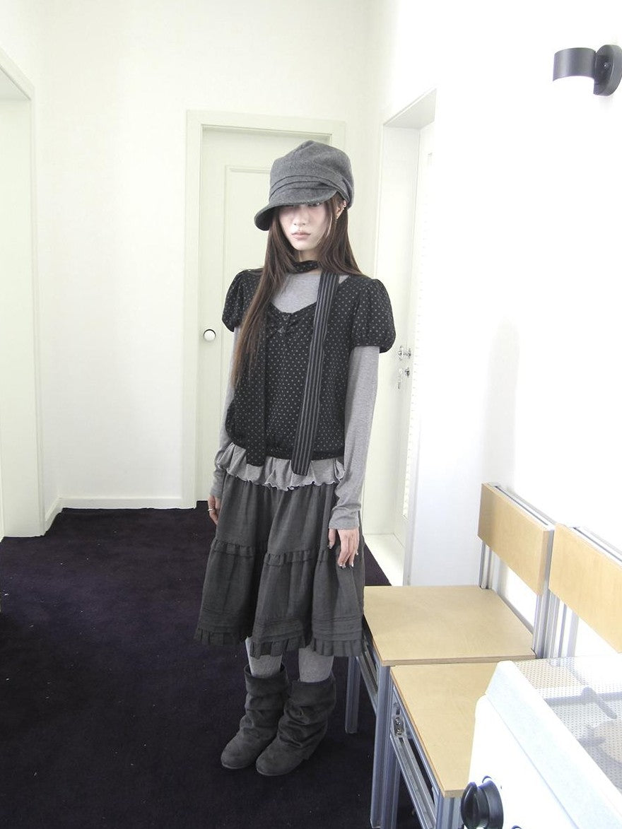 ang project Polka Dot Knit Colorblock Two Piece Women&
