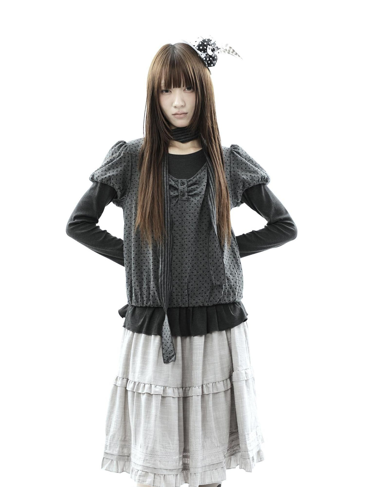 ang project Polka Dot Knit Colorblock Two Piece Women&