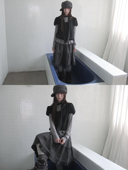 ang project Polka Dot Knit Colorblock Two Piece Women&