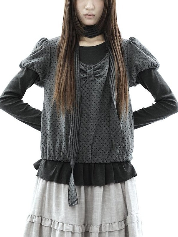 ang project Polka Dot Knit Colorblock Two Piece Women&