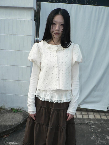 ang project Polka Dot Lace Puff Sleeve Short Sleeve Women&