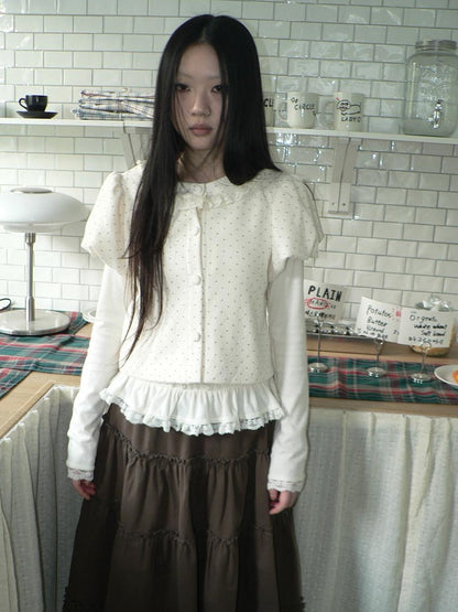 ang project Polka Dot Lace Puff Sleeve Short Sleeve Women&