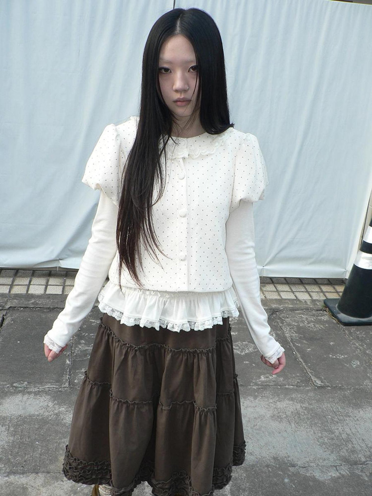 ang project Polka Dot Lace Puff Sleeve Short Sleeve Women&