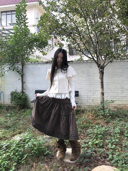 ang project Polka Dot Lace Puff Sleeve Short Sleeve Women&