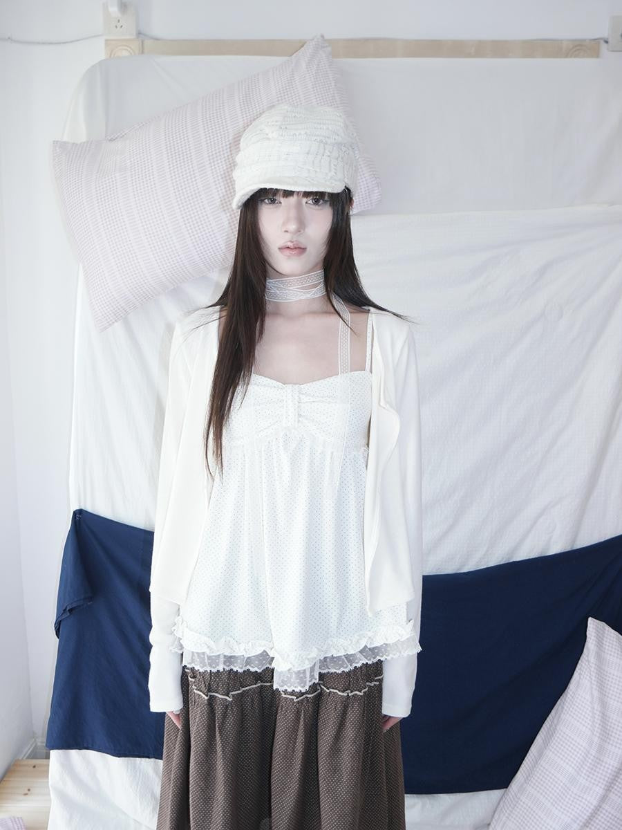ang project Polka Dot Lace Spliced Ruffle Trim Women&