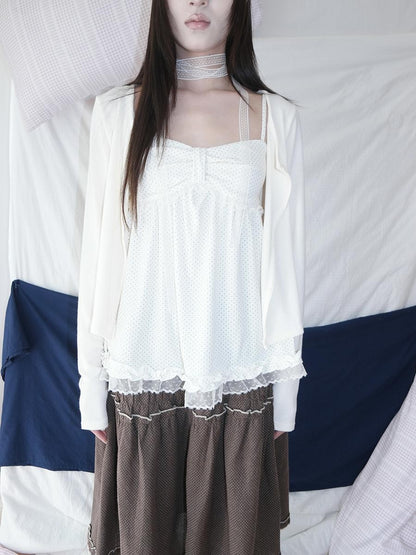 ang project Polka Dot Lace Spliced Ruffle Trim Women&