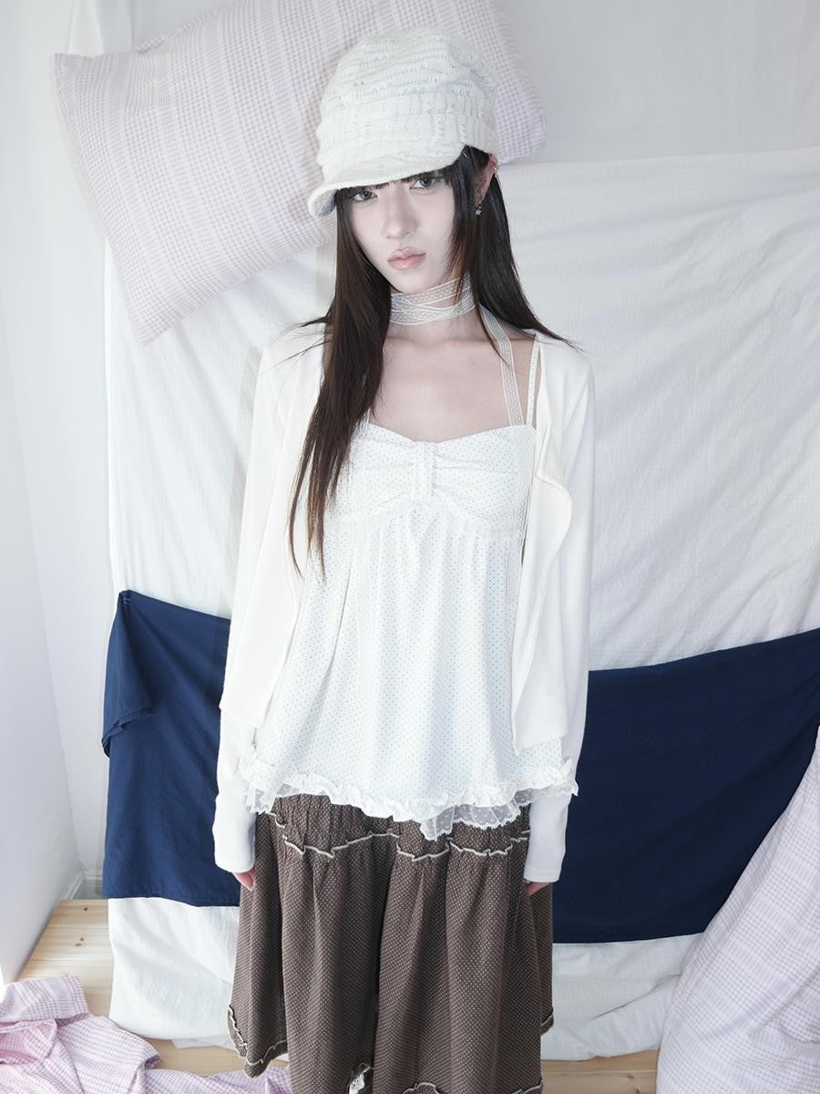 ang project Polka Dot Lace Spliced Ruffle Trim Women&