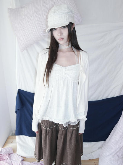 ang project Polka Dot Lace Spliced Ruffle Trim Women&