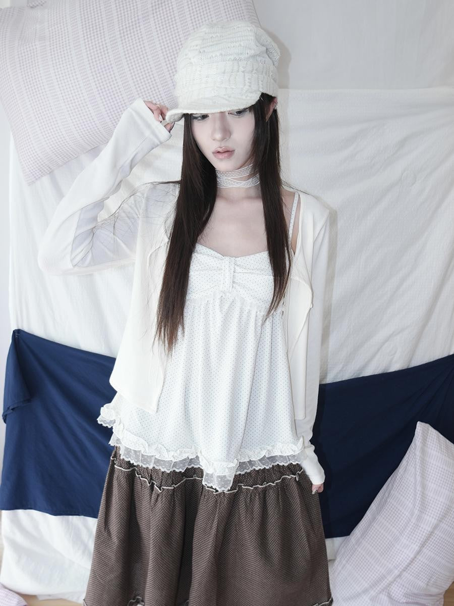 ang project Polka Dot Lace Spliced Ruffle Trim Women&