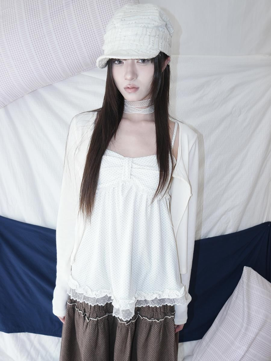 ang project Polka Dot Lace Spliced Ruffle Trim Women&