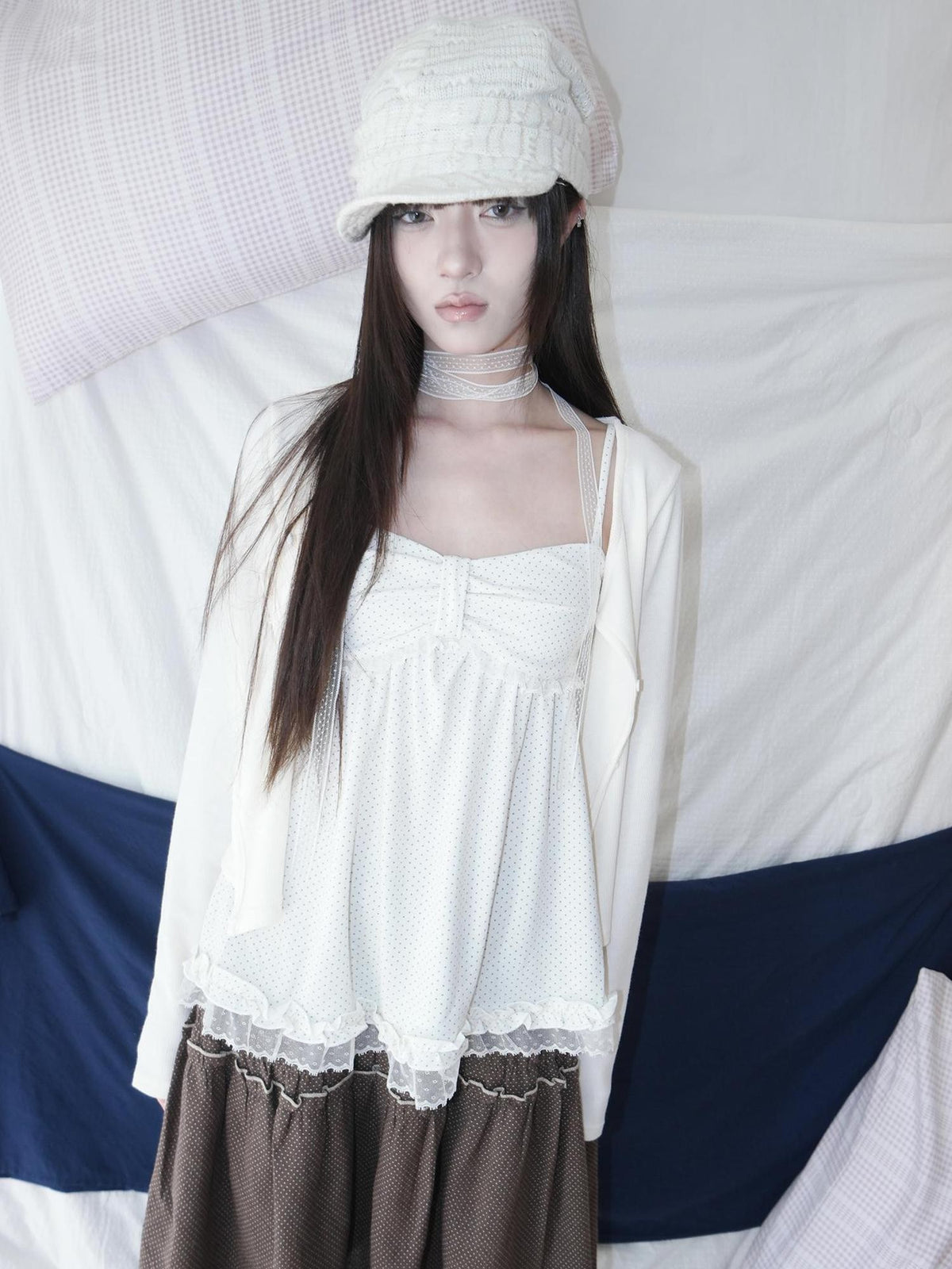ang project Polka Dot Lace Spliced Ruffle Trim Women&