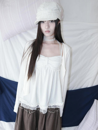 ang project Polka Dot Lace Spliced Ruffle Trim Women&