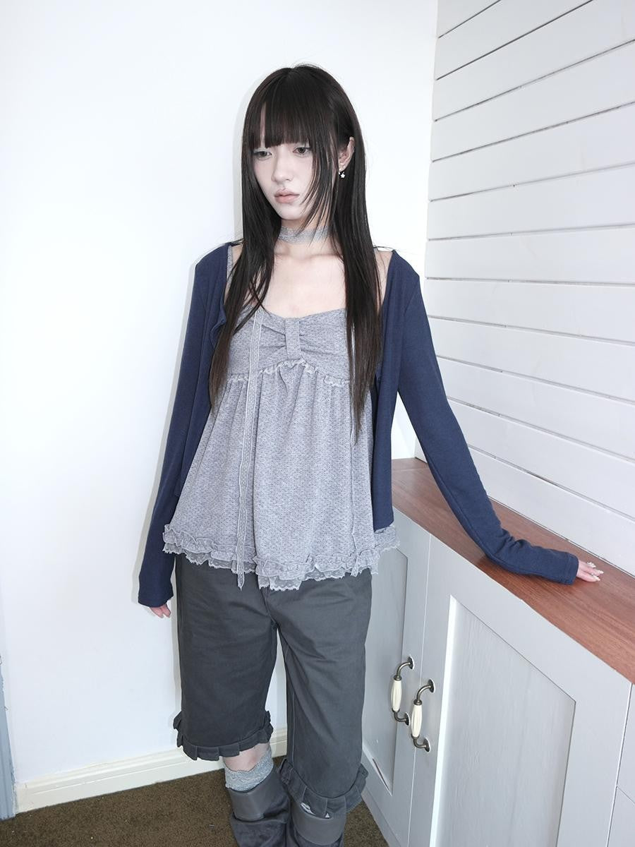 ang project Polka Dot Lace Spliced Ruffle Trim Women&