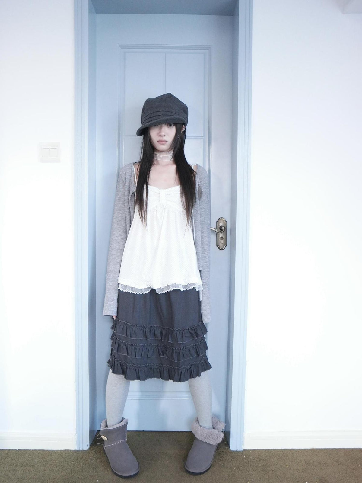 ang project Polka Dot Lace Spliced Ruffle Trim Women&