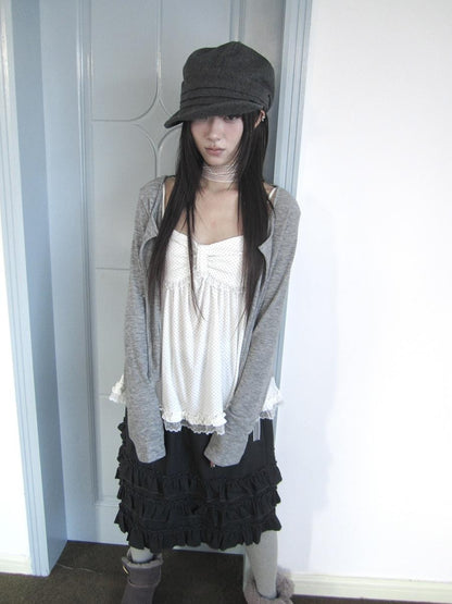 ang project Polka Dot Lace Spliced Ruffle Trim Women&