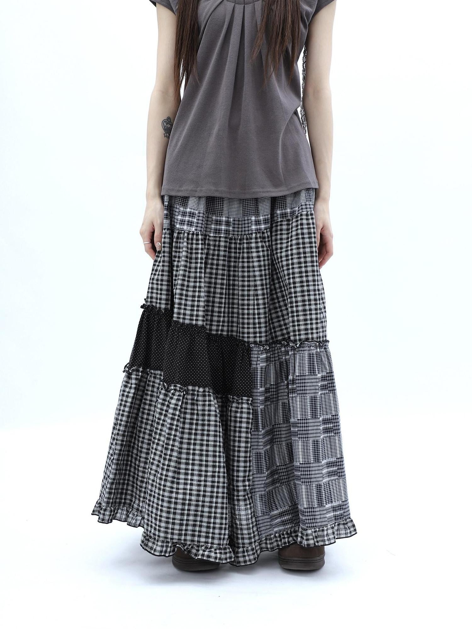ang project Polka Dot Plaid Patchwork Ruffle Hem Women&