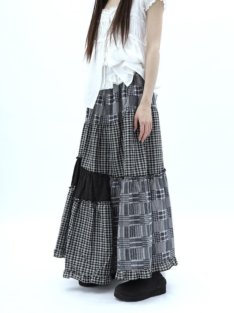 ang project Polka Dot Plaid Patchwork Ruffle Hem Women&