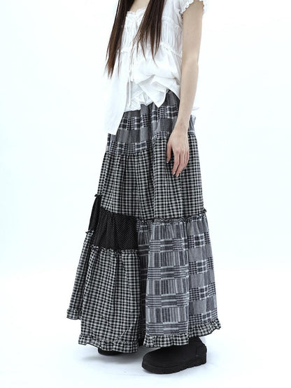 ang project Polka Dot Plaid Patchwork Ruffle Hem Women&