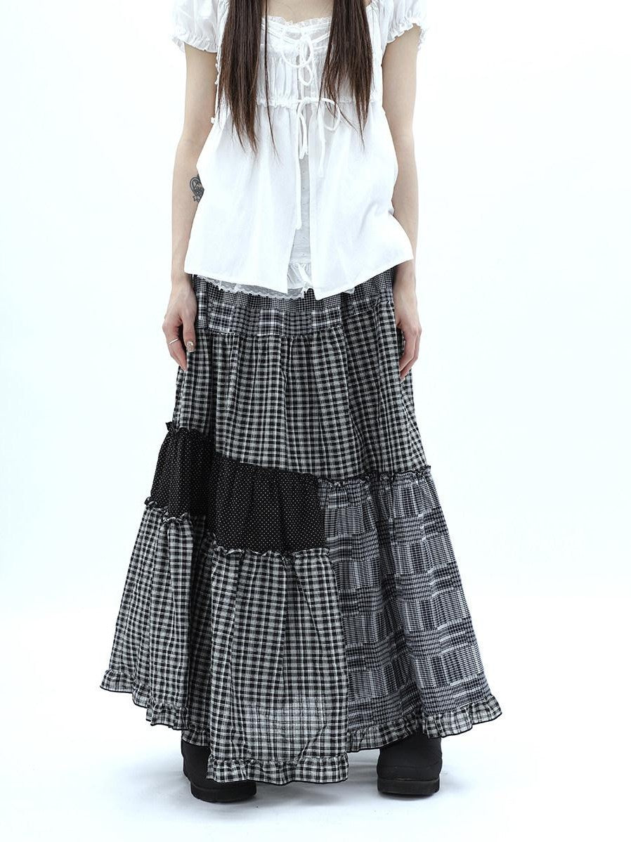 ang project Polka Dot Plaid Patchwork Ruffle Hem Women&