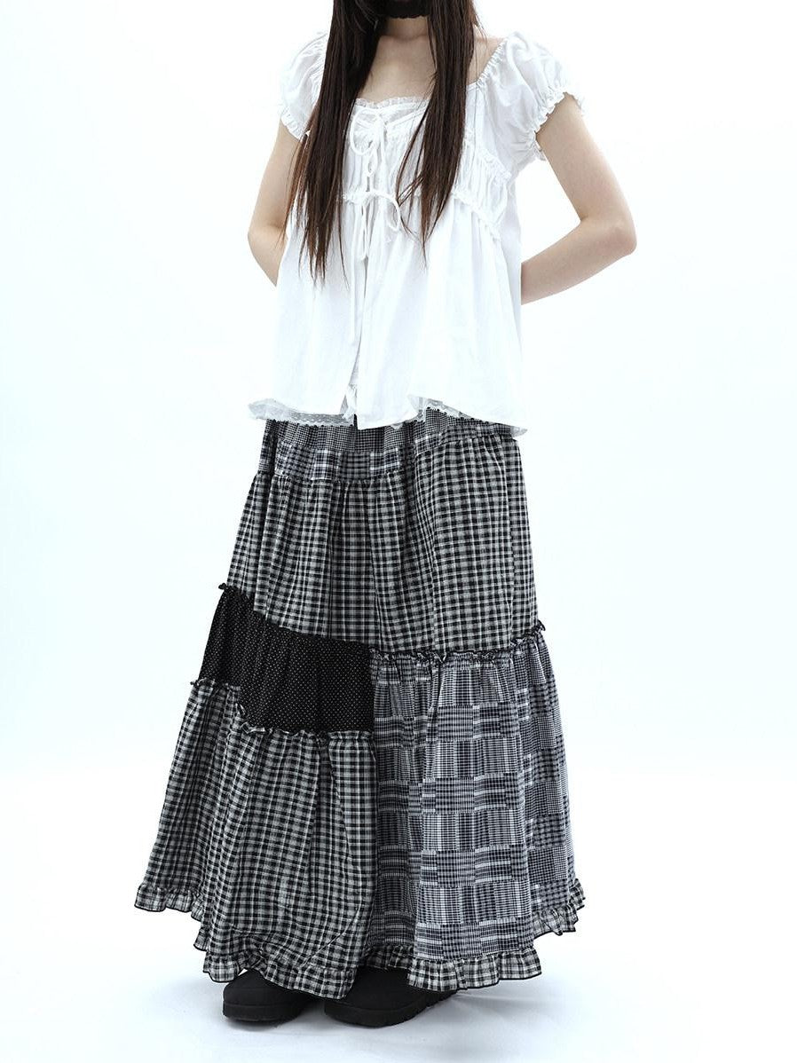 ang project Polka Dot Plaid Patchwork Ruffle Hem Women&