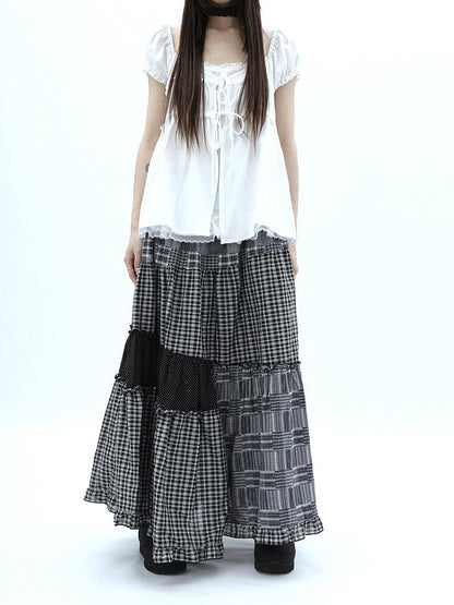 ang project Polka Dot Plaid Patchwork Ruffle Hem Women&