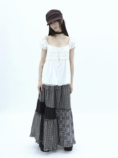 ang project Polka Dot Plaid Patchwork Ruffle Hem Women&