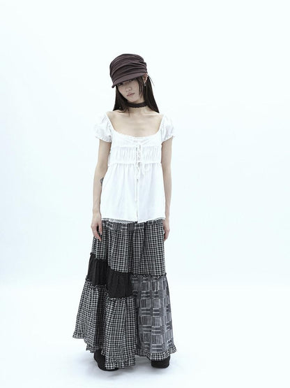 ang project Polka Dot Plaid Patchwork Ruffle Hem Women&