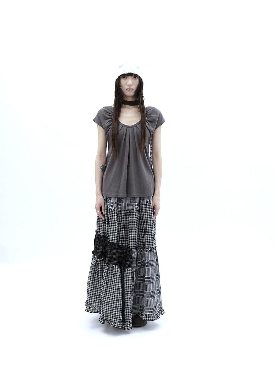 ang project Polka Dot Plaid Patchwork Ruffle Hem Women&