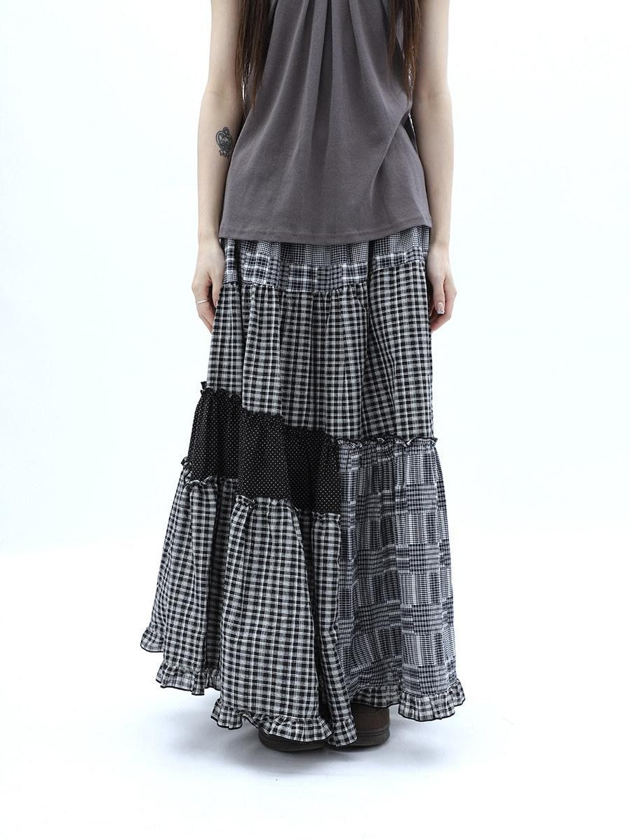 ang project Polka Dot Plaid Patchwork Ruffle Hem Women&